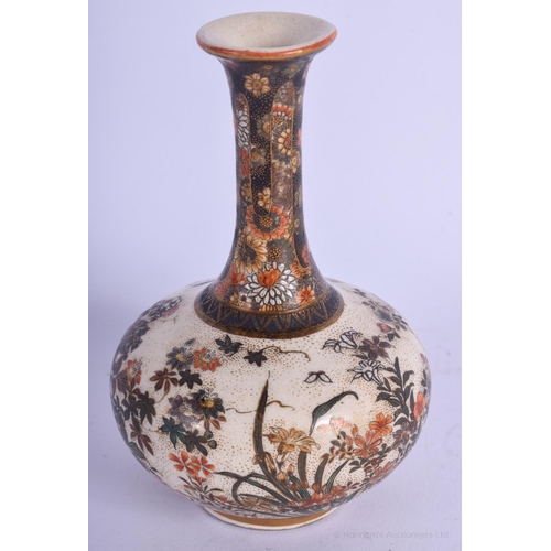 1166 - A SMALL LATE 19TH CENTURY JAPANESE MEIJI PERIOD SATSUMA VASE painted with flowers and vines. 9.5 cm ... 