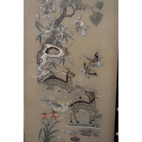 1172 - A LATE 19TH CENTURY CHINESE SILK WORK EMBROIDERED SCREEN Late Qing, within a hongmu frame, decorated... 