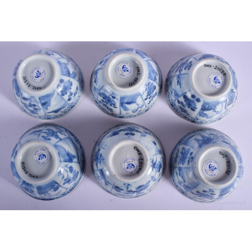 1177 - SIX CHINESE CA MAU CARGO PORCELAIN TEA BOWLS painted with spotted deer. 8 cm wide. (6)