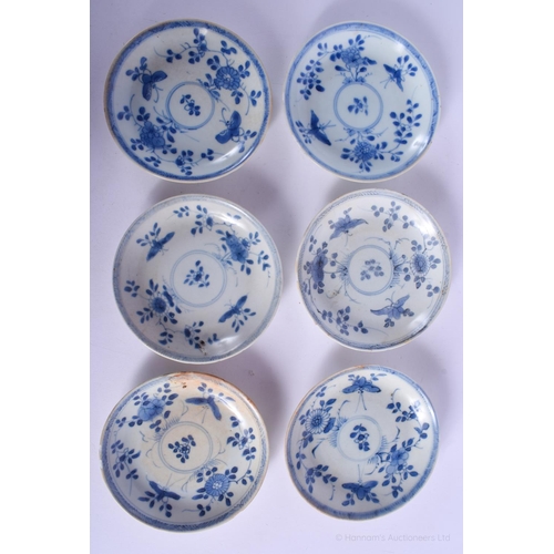 1179 - SIX CHINESE CA MAU CARGO PORCELAIN SAUCERS painted with moths. 11.5 cm diameter. (6)