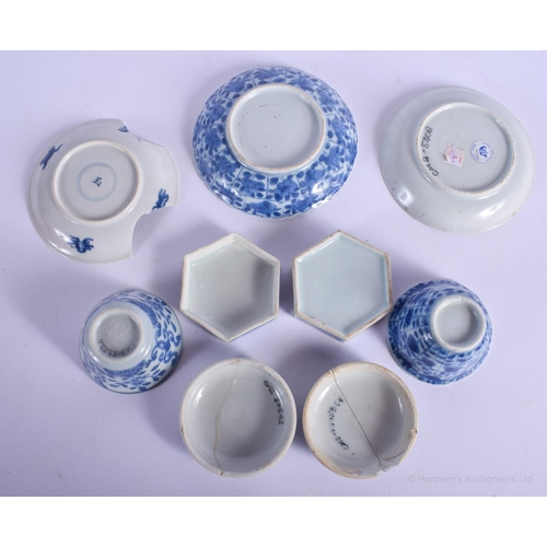 1182 - TWO 18TH CENTURY CHINESE SHIPWRECK TEA BOWLS AND SAUCERS together with other saucers. (8)