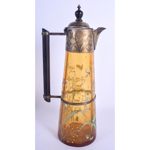 12 - A LOVELY AESTHETIC MOVEMENT AMBER GLASS CLARET JUG with plated mounts by Martin, Hall & Co ltd, poss... 