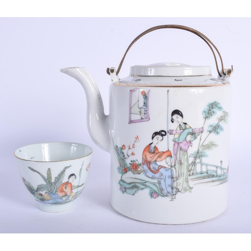 1208 - AN EARLY 20TH CENTURY CHINESE FAMILLE ROSE TEAPOT AND COVER Republic, together with a tea bowl. 15 c... 