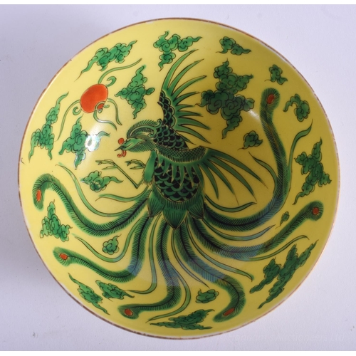 1209 - AN EARLY 20TH CENTURY JAPANESE MEIJI PERIOD FAMILLE VERTE PORCELAIN BOWL painted with a phoenix bird... 