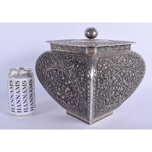 1215 - A LARGE RARE 19TH CENTURY CHINESE TIBETAN SILVER POT POURRI AND COVER wonderfully decorated with flo... 