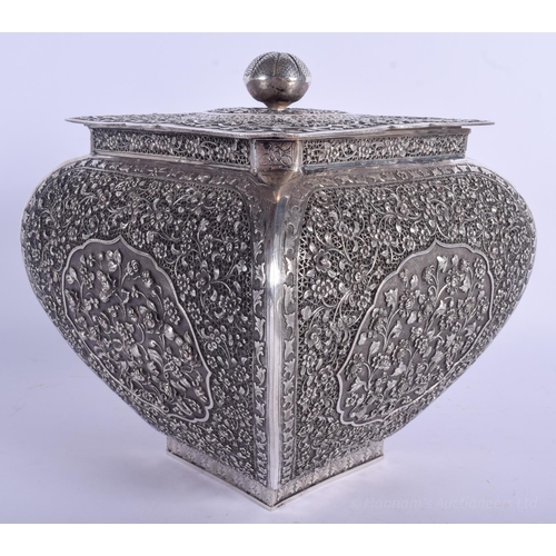 1215 - A LARGE RARE 19TH CENTURY CHINESE TIBETAN SILVER POT POURRI AND COVER wonderfully decorated with flo... 