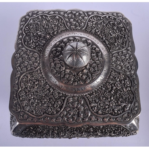 1215 - A LARGE RARE 19TH CENTURY CHINESE TIBETAN SILVER POT POURRI AND COVER wonderfully decorated with flo... 