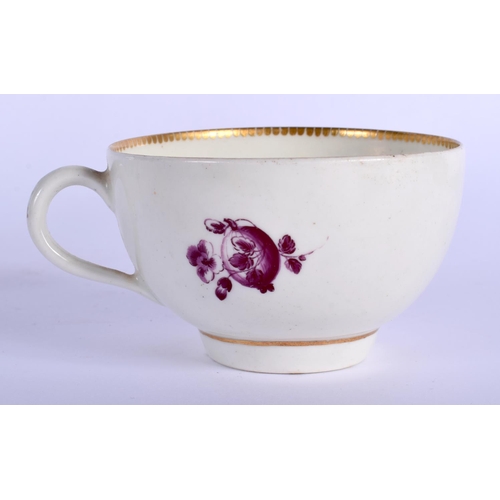 122 - 18th c. Worcester rare teacup and saucer painted with purple fruit