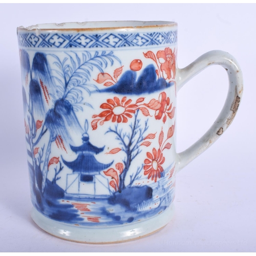 1229 - A LARGE 18TH CENTURY CHINESE EXPORT IMARI PORCELAIN TANKARD Qianlong, painted with rivers and landsc... 