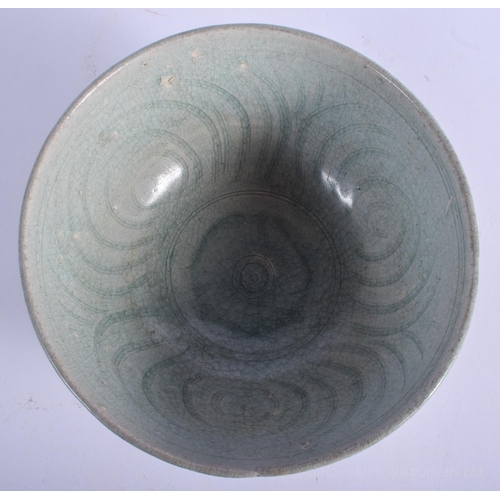 1237 - A CHINESE YUAN/MING DYNASTY STONEWARE BOWL Sung style, incised with foliage and motifs. 19 cm x 10 c... 