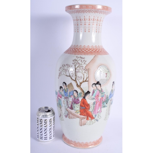 1239 - A LARGE 1950S CHINESE PORCELAIN VASE Republic, painted with females within landscapes. 47 cm high.