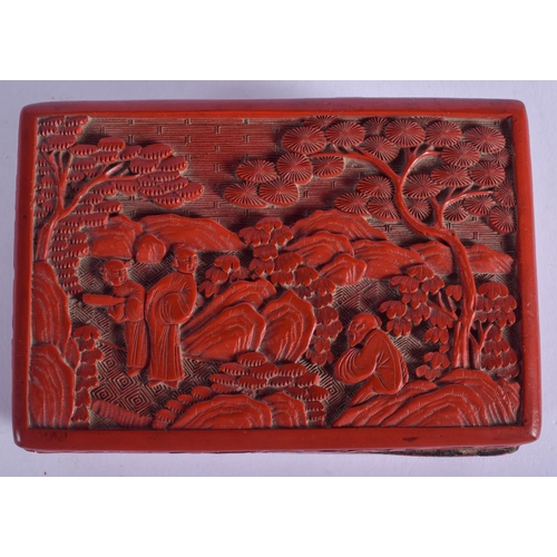 1246 - AN EARLY 20TH CENTURY CHINESE CARVED CINNABAR LACQUER CASKET decorated with figures within landscape... 