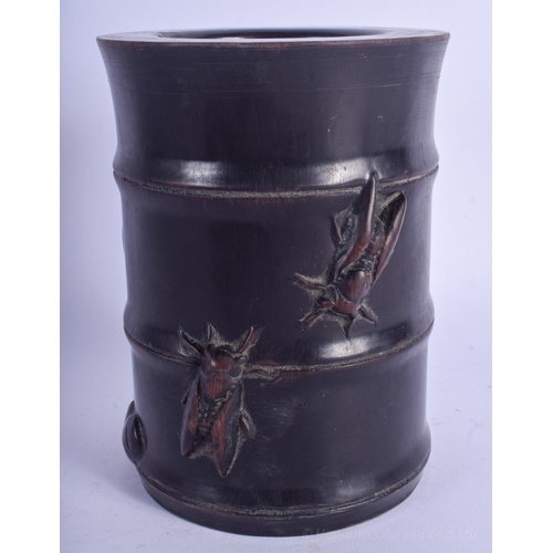 1249 - AN EARLY 20TH CENTURY CHINESE CARVED HARDWOOD BRUSH POT Late Qing/Republic, decorated with bamboo. 1... 