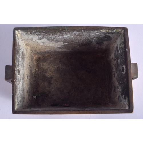 1260 - A 19TH CENTURY CHINESE TWIN HANDLED BRONZE CENSER bearing Xuande marks to base, decorated with flowe... 