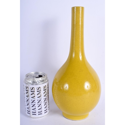 1263 - A CHINESE CRACKLE GLAZED YELLOW PORCELAIN VASE 20th century. 29 cm high.