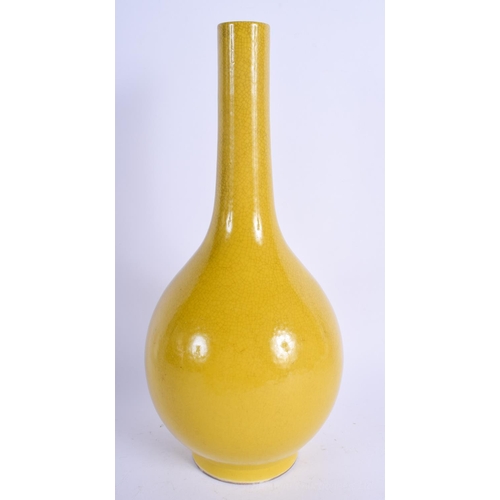 1263 - A CHINESE CRACKLE GLAZED YELLOW PORCELAIN VASE 20th century. 29 cm high.