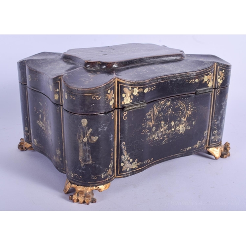 1266 - A MID 19TH CENTURY CHINESE EXPORT LACQUERED CASKET Qing, painted with figures and landscapes. 20 cm ... 