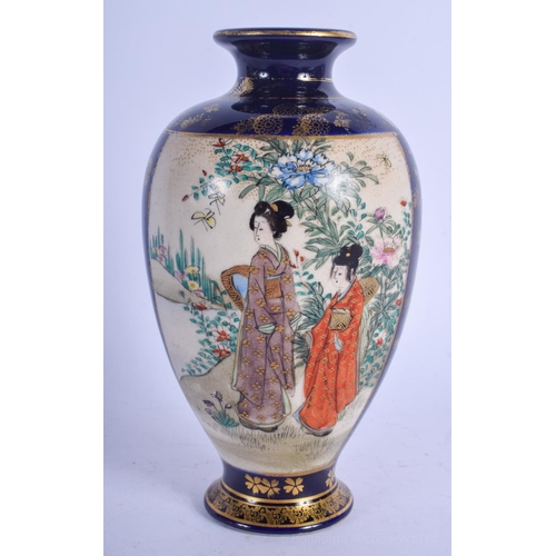 1287 - A LATE 19TH CENTURY JAPANESE MEIJI PERIOD SATSUMA VASE painted with geisha within landscapes. 16 cm ... 