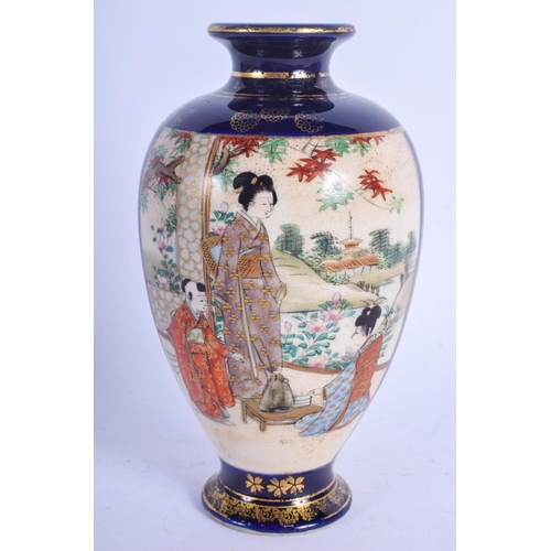 1287 - A LATE 19TH CENTURY JAPANESE MEIJI PERIOD SATSUMA VASE painted with geisha within landscapes. 16 cm ... 