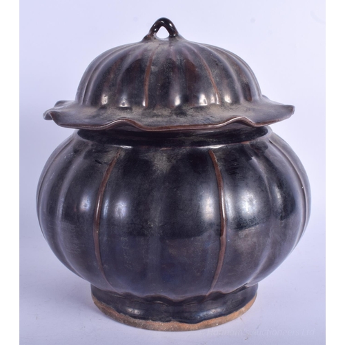 1291 - A CHINESE PUMPKIN FORM GE TYPE PORCELAIN JARLET 20th Century. 17 cm wide.