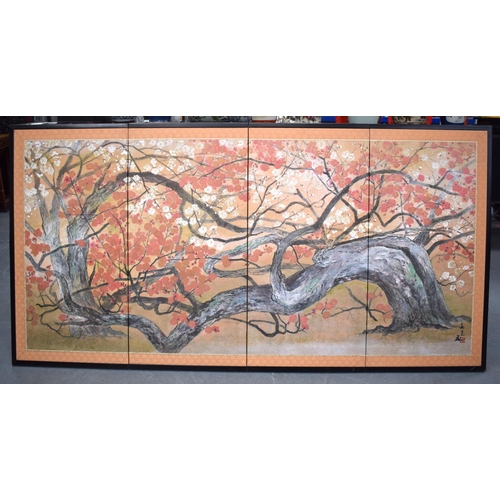 1299 - A SET OF FOUR JAPANESE FOLDING SCREENS in various forms, decorated with landscapes. Each 180 cm x 95... 