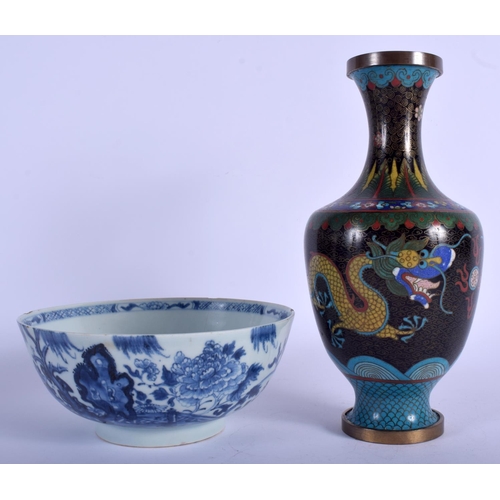 1302 - AN EARLY 20TH CENTURY CHINESE CLOISONNÉ ENAMEL VASE together with a Qianlong bowl. Vase 24 cm high. ... 