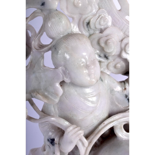 1337 - A VERY LARGE 1960S CHINESE JADEITE FIGURE OF A BOY AND GIRL modelled beside an open censer. 35 cm x ... 