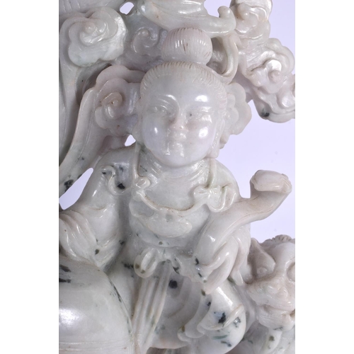 1337 - A VERY LARGE 1960S CHINESE JADEITE FIGURE OF A BOY AND GIRL modelled beside an open censer. 35 cm x ... 