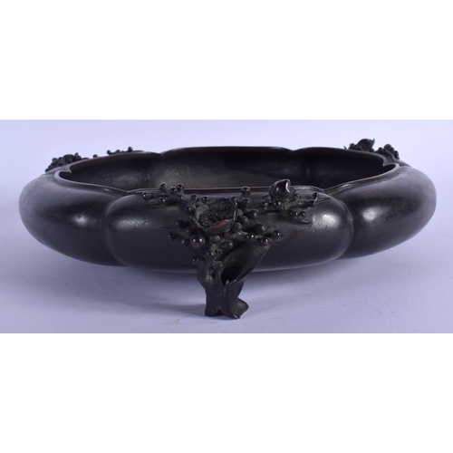 1339 - A 19TH CENTURY JAPANESE MEIJI PERIOD BRONZE CENSER decorated in relief with foliage. 25 cm x 28 cm.