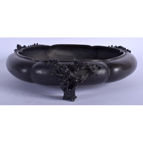 1339 - A 19TH CENTURY JAPANESE MEIJI PERIOD BRONZE CENSER decorated in relief with foliage. 25 cm x 28 cm.