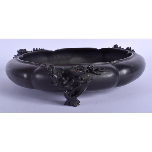 1339 - A 19TH CENTURY JAPANESE MEIJI PERIOD BRONZE CENSER decorated in relief with foliage. 25 cm x 28 cm.