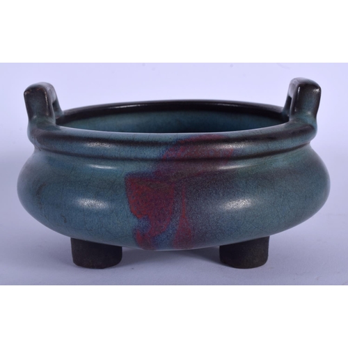 1345 - A CHINESE JUNYAO STONEWARE CENSER 20th Century, together with a large bronze mirror. Largest 23.5 cm... 