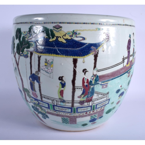 1346 - A LARGE 19TH CENTURY CHINESE FAMILLE VERTE FISH TANK JARDINIERE Qing, enamelled with figures within ... 