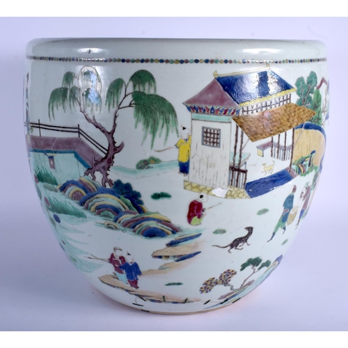 1346 - A LARGE 19TH CENTURY CHINESE FAMILLE VERTE FISH TANK JARDINIERE Qing, enamelled with figures within ... 