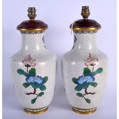 1359 - A PAIR OF EARLY 20TH CENTURY CHINESE CLOISONNÉ ENAMEL VASES Late Qing/Republic, converted to lamps. ... 