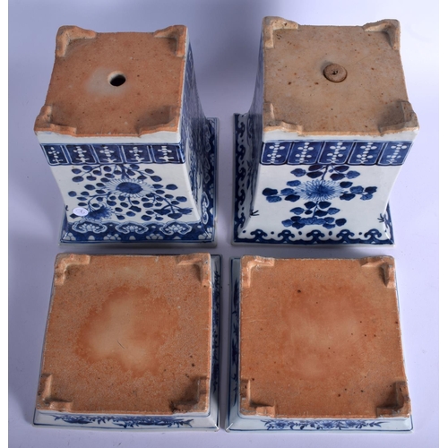 1369 - A LARGE PAIR OF 19TH CENTURY CHINESE BLUE AND WHITE PLANTERS Qing, upon fitted stands. 24 cm x 19 cm... 