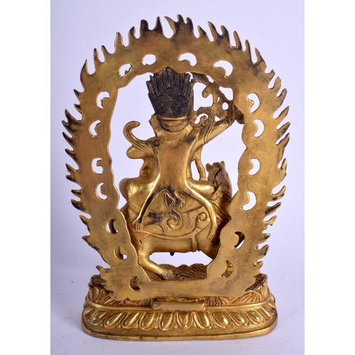 1380 - A CHINESE GILT BRONZE FIGURE OF A BUDDHISTIC DEITY 20th Century. 20 cm x 10 cm.