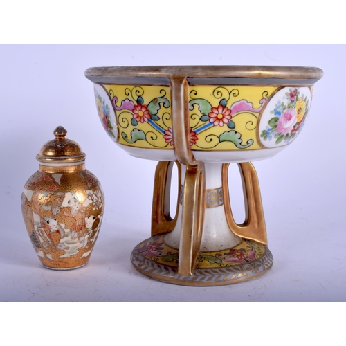 1387 - AN EARLY 20TH CENTURY JAPANESE NORITAKE PORCELAIN BOWL together with a Satsuma jar. Largest 14 cm x ... 