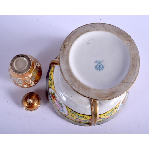 1387 - AN EARLY 20TH CENTURY JAPANESE NORITAKE PORCELAIN BOWL together with a Satsuma jar. Largest 14 cm x ... 