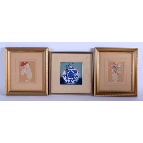 1391 - A PAIR OF 19TH CENTURY JAPANESE MEIJI PERIOD WOOD CUTS together with a Chinese enamelled tile. Large... 