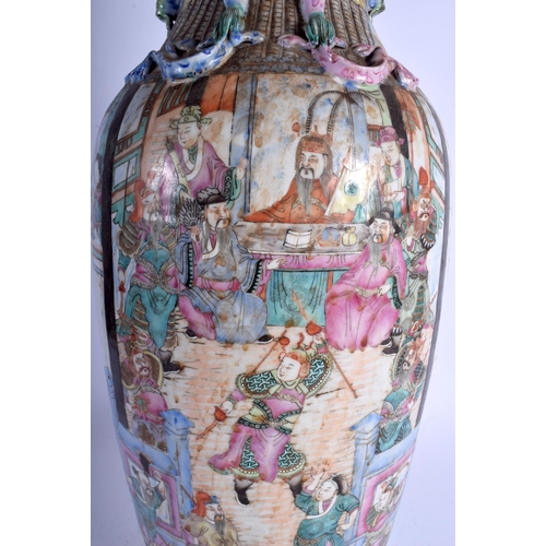 1394 - A VERY LARGE 19TH CENTURY CHINESE FAMILLE ROSE CANTON VASE Qing, painted with warriors within landsc... 