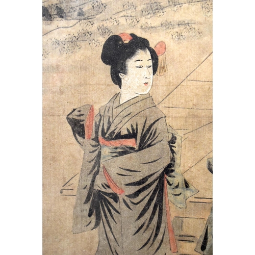 1396 - A LARGE PAIR OF 19TH CENTURY JAPANESE MEIJI PERIOD WATERCOLOUR SILK PANELS depicting Buddhistic deit... 