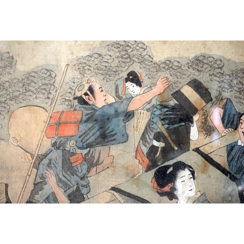 1396 - A LARGE PAIR OF 19TH CENTURY JAPANESE MEIJI PERIOD WATERCOLOUR SILK PANELS depicting Buddhistic deit... 