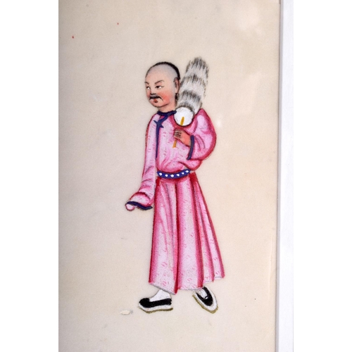 1398 - THREE 19TH CENTURY CHINESE PAINTED PITH PAPER WATERCOLOURS. Image 8 cm x 6 cm.