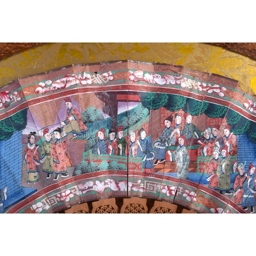 1399 - A LARGE 19TH CENTURY CHINESE CASED SANDALWOOD WATERCOLOUR FAN painted with figures and landscapes. F... 