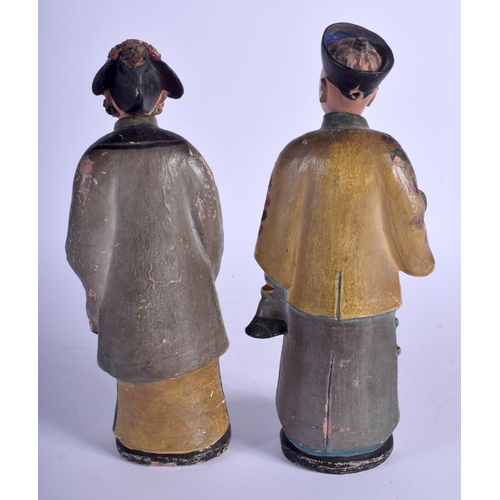 1406 - A RARE PAIR OF 18TH CENTURY CHINESE NODDING CLAY FIGURES European Market, painted with dragons and f... 