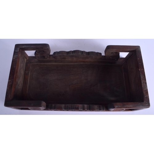 1409 - A 1950S CHINESE CARVED HARDWOOD  LOW OPIUM SCHOLARS TABLE Late Qing/Republic. 40 cm x 20 cm.