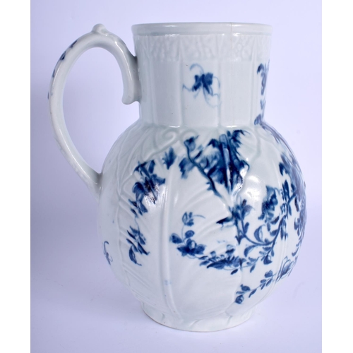 141 - 18th c. Worcester early  Dutch jug painted blue with the Cabbage Leaf Floral pattern. 20.5cm high