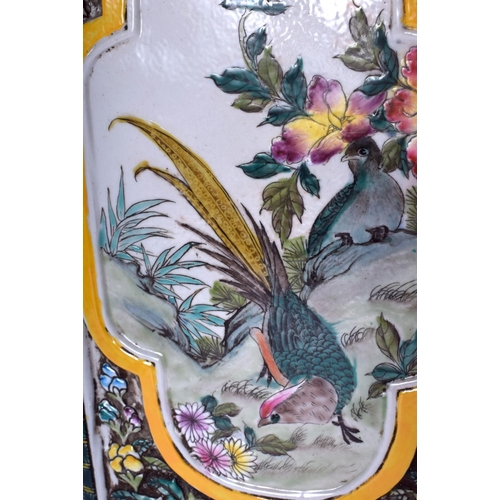 1410 - A LARGE PAIR OF CHINESE FAMILLE VERTE SQUARE FORM VASES 20th Century, painted with flowers and birds... 