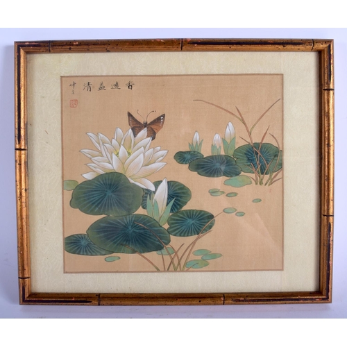 1412 - A CHINESE REPUBLICAN PERIOD REVERSE PAINTED MIRROR together with a Chinese watercolour etc. Largest ... 